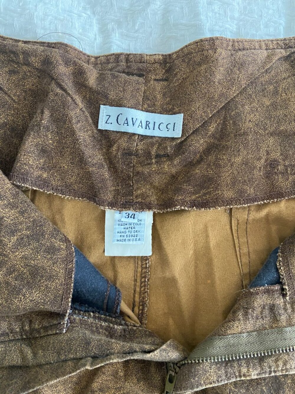 Vintage Z Cavaricci Brown Acid Wash Pleated Pants Size 34 (L) USA - Picture 5 of 5